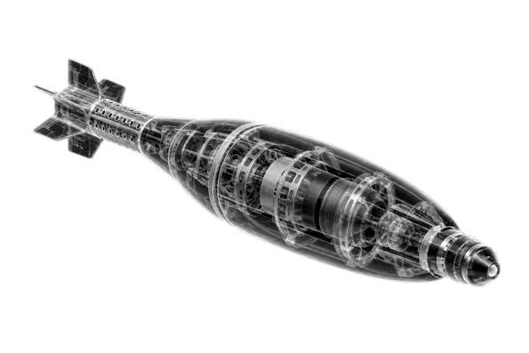 X-ray style drawing of an aerial bomb
