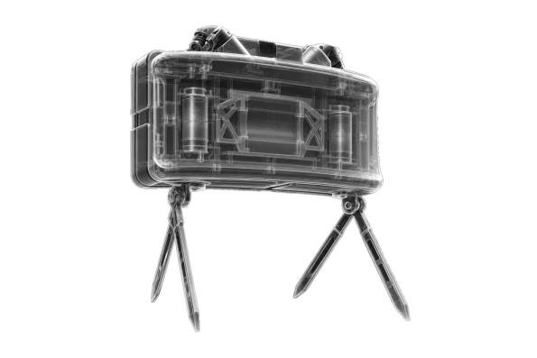 X-ray style drawing of a directional mine on legs